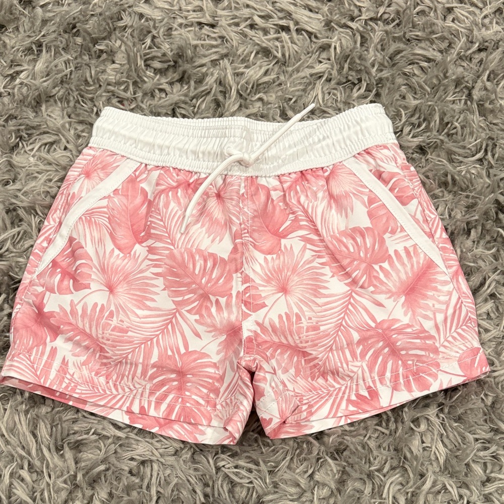 BNWT Janie and Jack Pink and White Tropical Print Swim Trunks Size 4